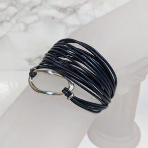 Modernist Navy Leather Sterling Bracelet